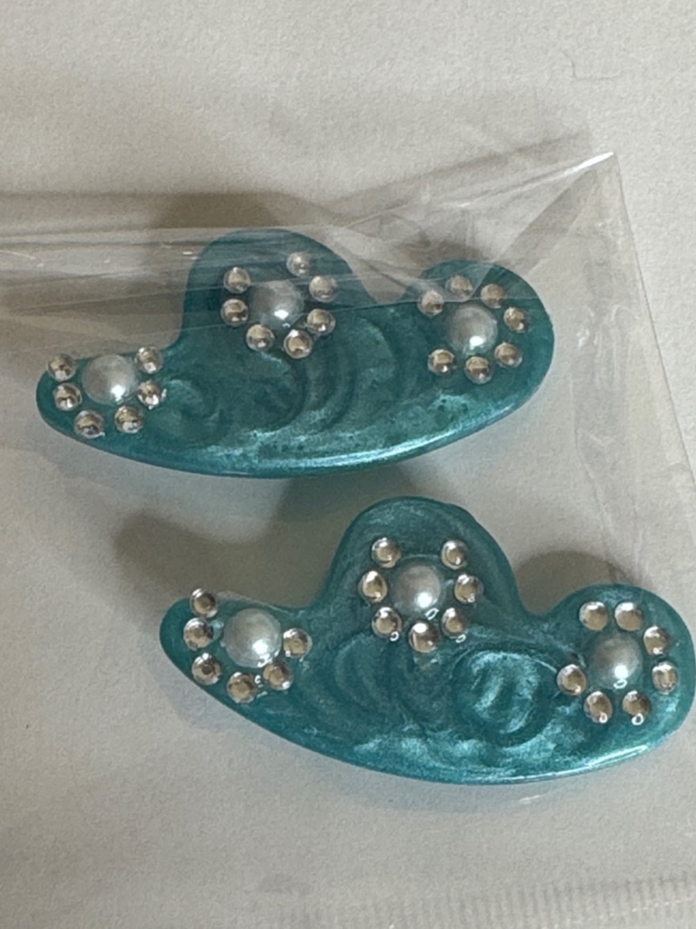Teal Pearl & Rhinestone Decorative fashion hat- Women Accessories